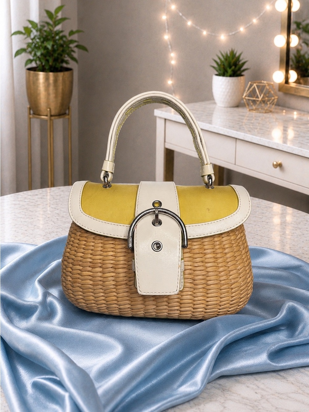 Coach A04K-6272 Vintage Hobo Straw Woven Hand Bag Limited Edition